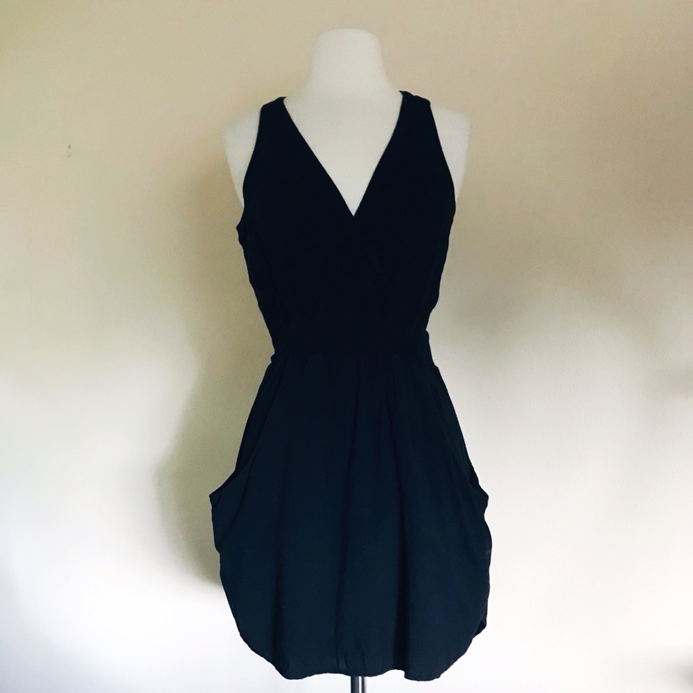 AQUA Surplice Wrap Sleeveless Mini Pocket Dress XS